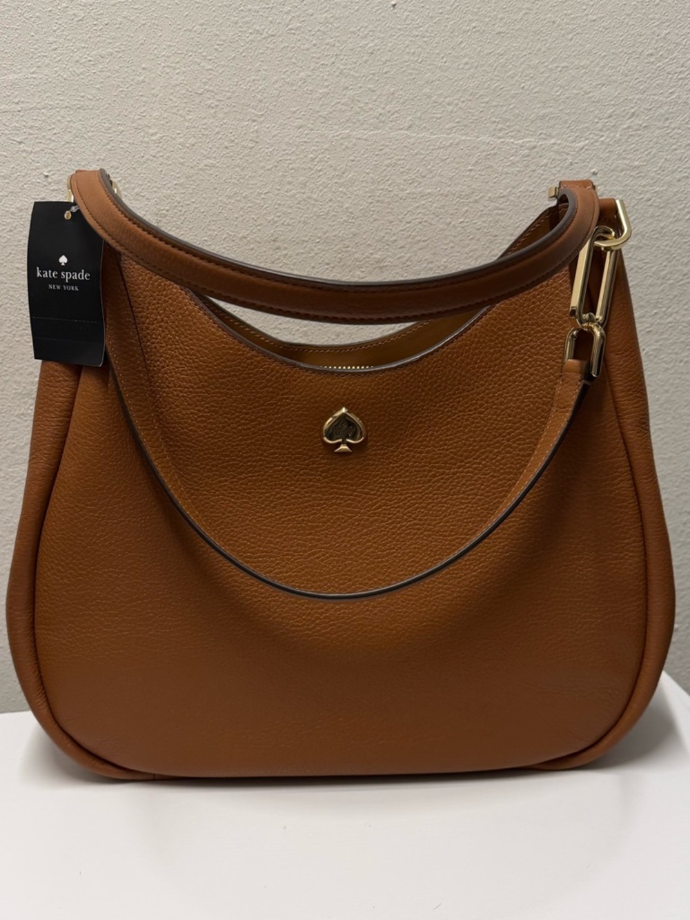 kate spade Brown Pebble Leather Hobo Shoulder Bag with Gold Hardware